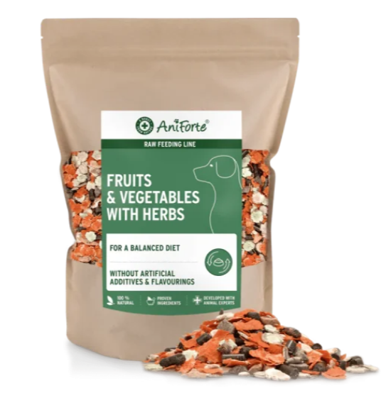 AniForte® Barf-Line, sadni in zelenjavni kosmiči z zelišči, 1kg