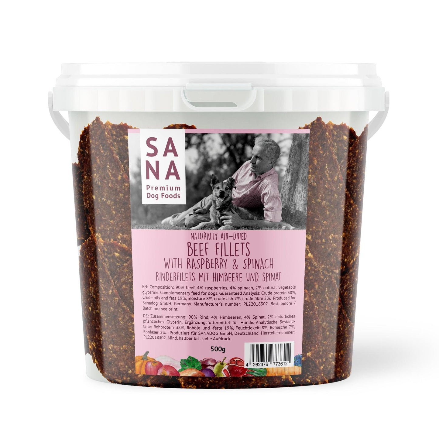SANA file govedina z malino in špinačo - vedro 500g
