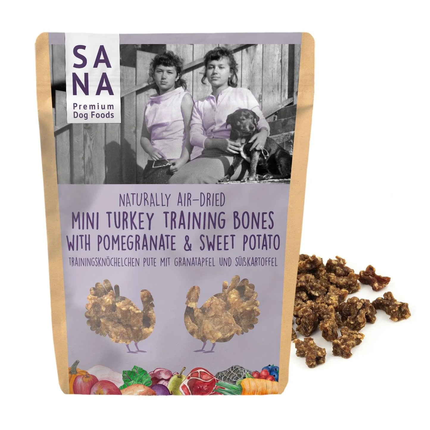 SANA mini kostke - puran z granatnim jabolkom in sladkim krompirjem 100g