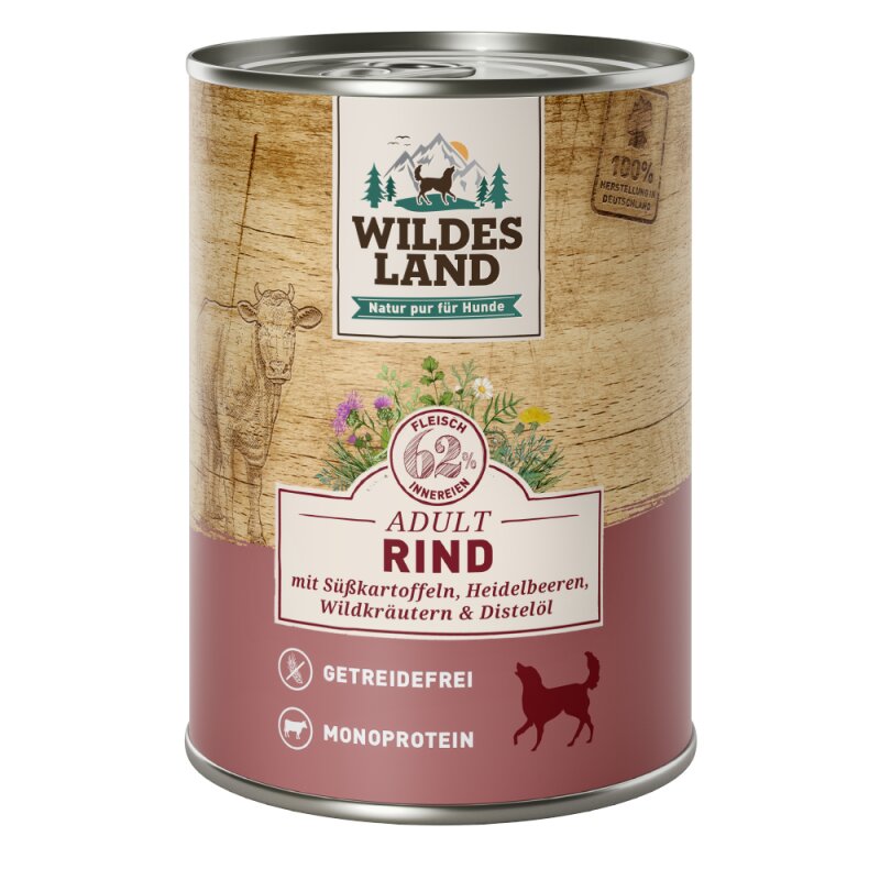 Wildes Land Classic Adult Goveja mokra hrana s sladkim krompirjem, borovnicami, divjimi zelišči in oljem badlja