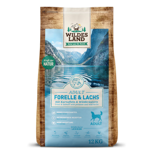 Wildes Land DOG CLASSIC Postrv in losos s krompirjem in divjimi zelišči