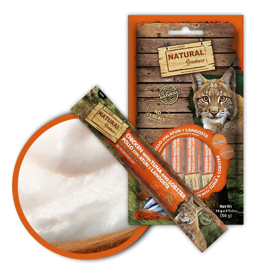 NATURAL GREATNESS CATS Kremasti priboljšek s piščancem, tuno in jastogom
