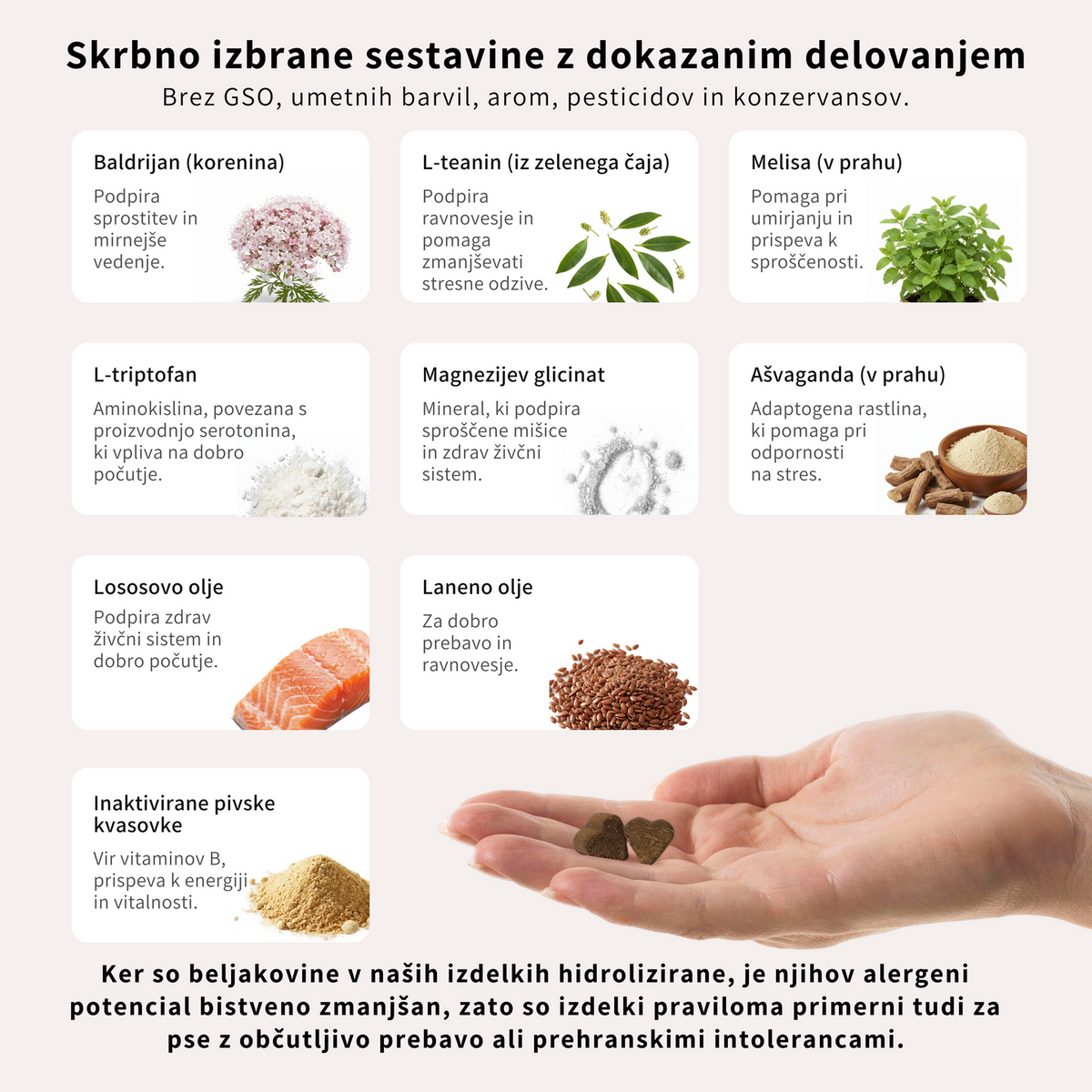Prehransko dopolnilo za pomiritev in sprostitev psov - v obliki priboljškov