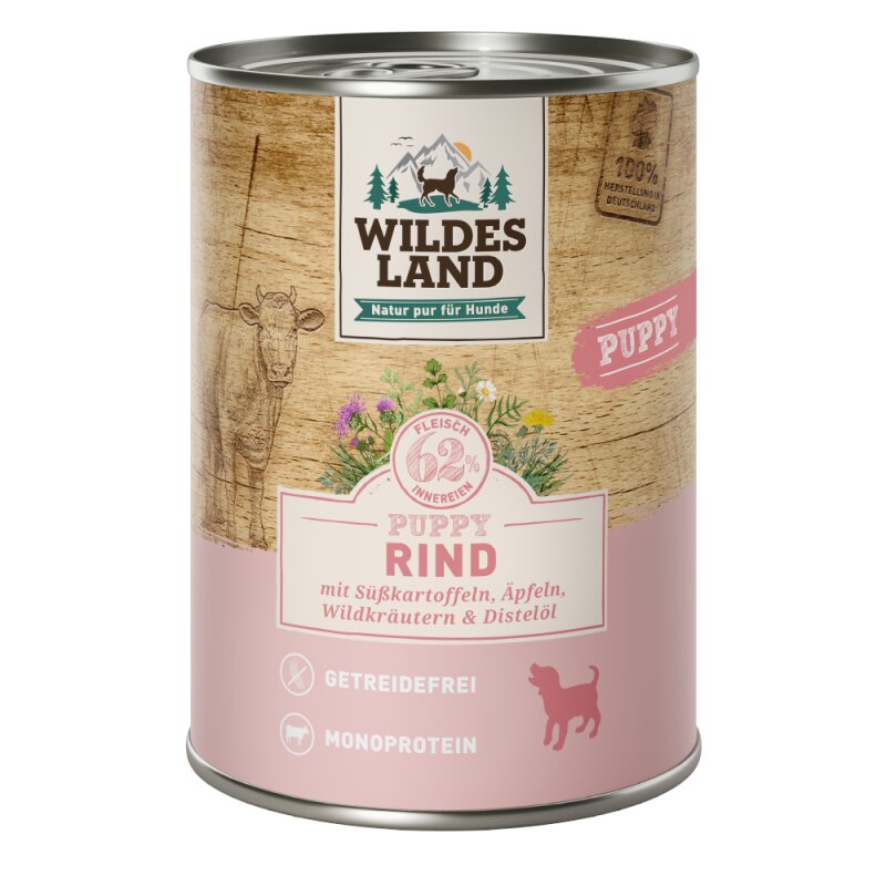 Wildes Land Classic Puppy - Govedina s sladkim krompirjem, jabolkom in divjimi zelišči 400g